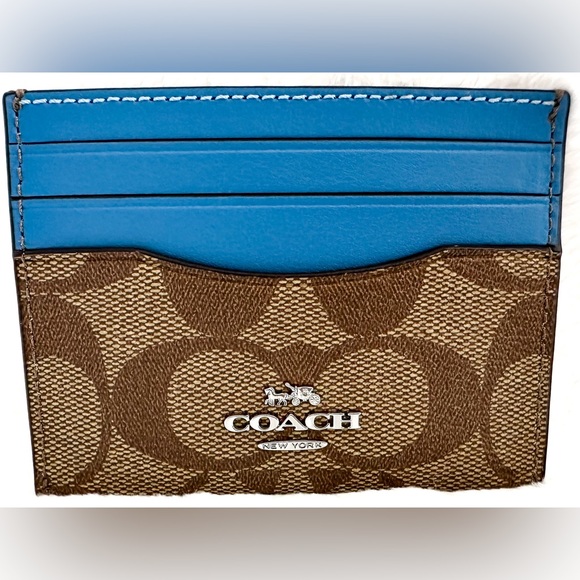 Coach Accessories - NWT COACH Slim Id Card Case In Signature Canvas in Khaki/Racer Blue